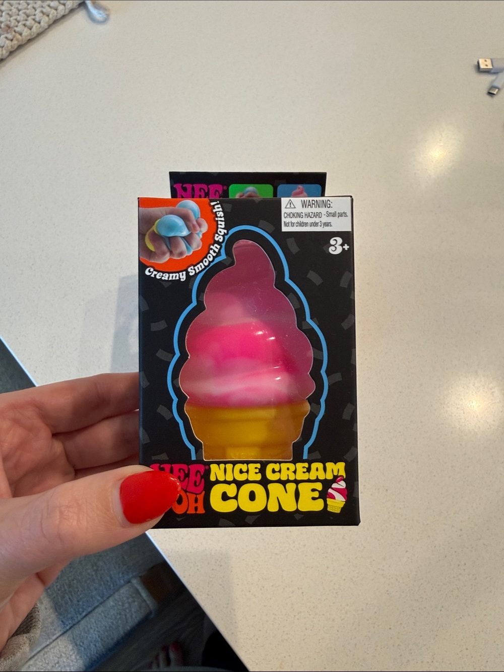 Nee Doh Nice Cream Cone Squishy Toy - Set of 3 Pink, Orange, Blue - Picture 3 of 5